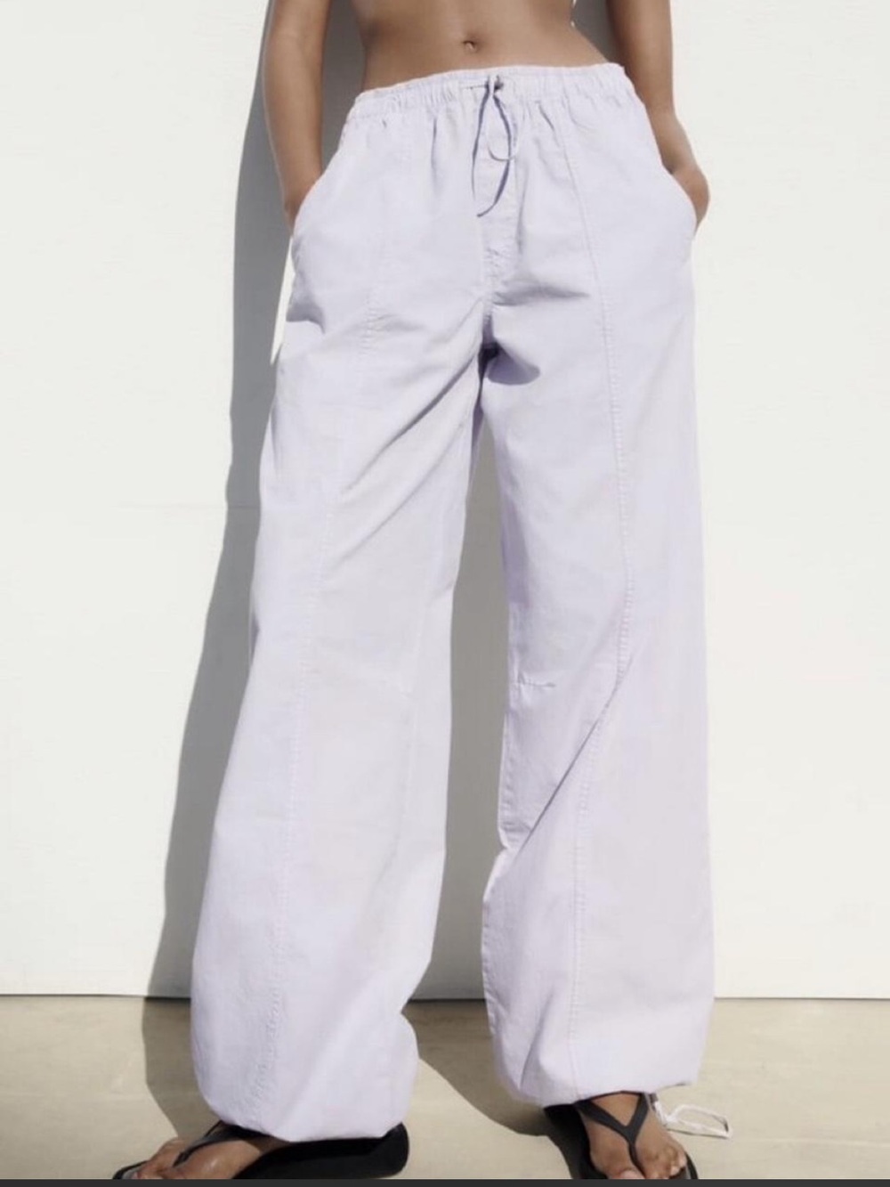 Zara Relaxed Wide-Leg Drawstring Pants in Light Lavender